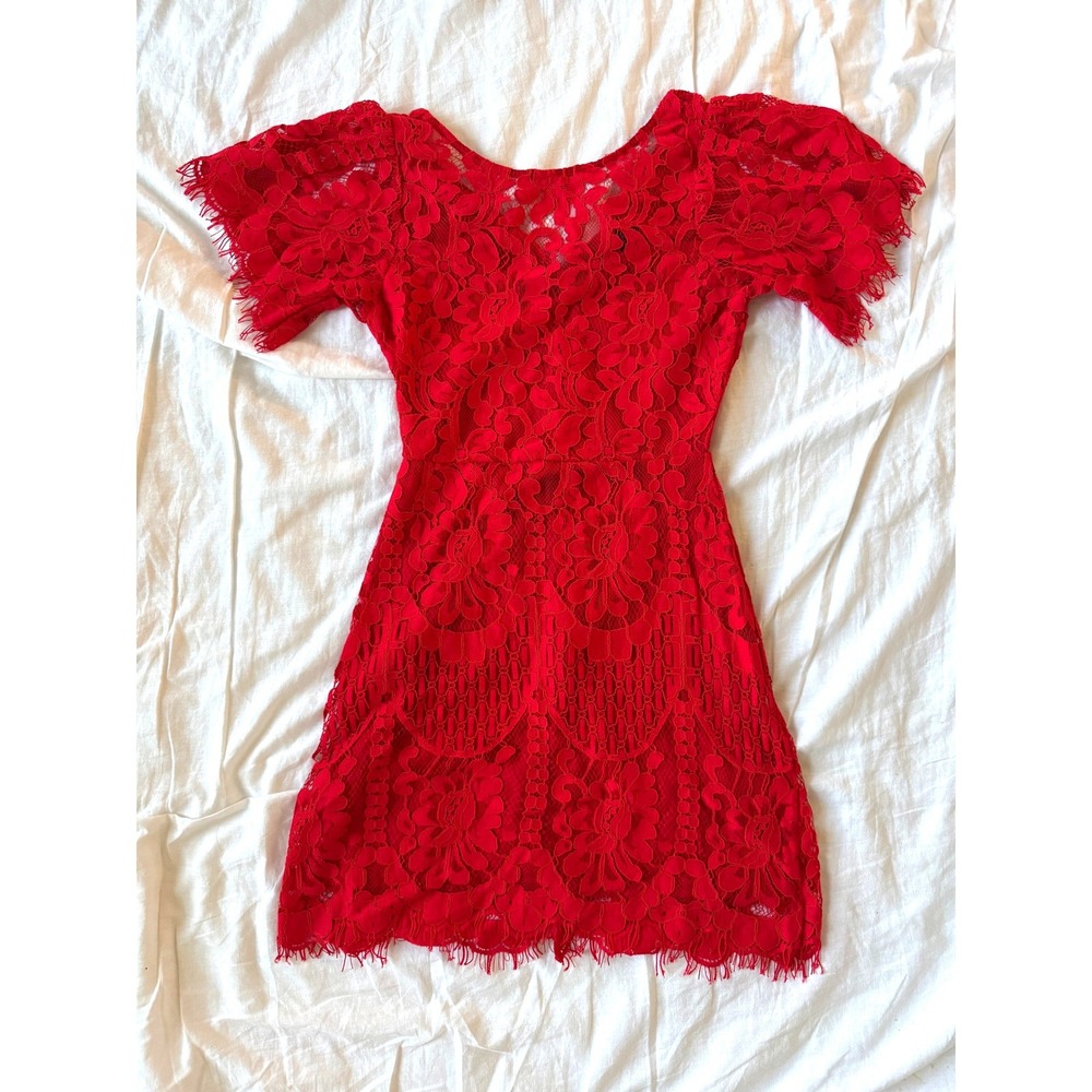 Lulus Mini Dress Women's Small Red Floral V-Neck NWT